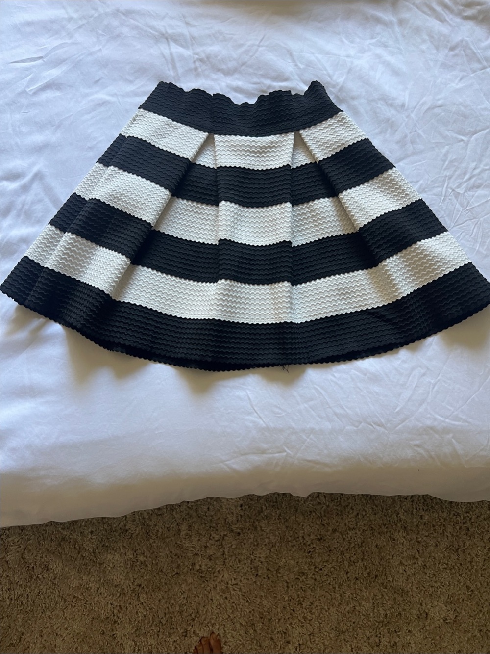 Black and White Striped A-Line Skirt